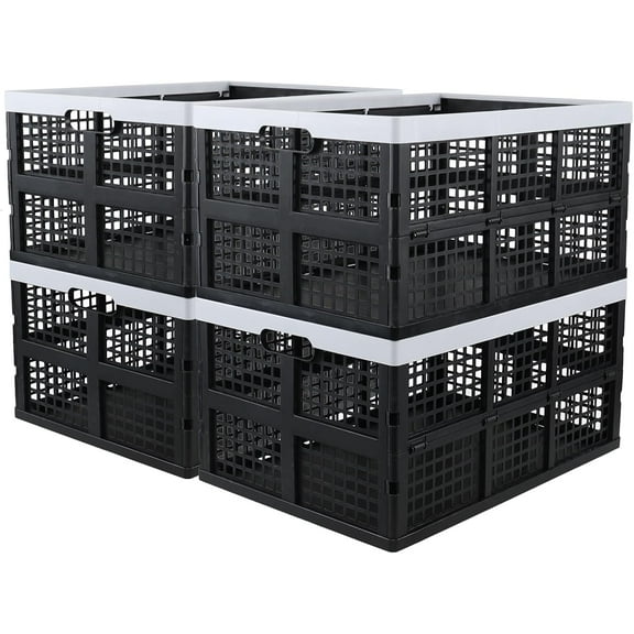 66 L Extra Large Stackable Storage Crate, Set of 4 Plastic Collapsible Crates
