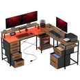 thumbnail image 1 of 66" L Shaped Desk with File Drawer, 105" Two Person Desk, Rustic Brown, 1 of 8