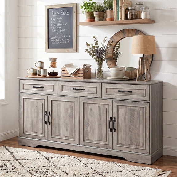 66" Large Farmhouse Buffet Sideboard Cabinet with Drawers, Adjustable Shelves for Kitchen Living Room