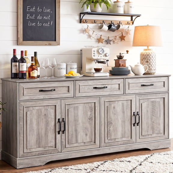 66'' Kitchen Sideboard Buffet Cabinet, Farmhouse Storage Cabinet with 4 Doors,3 Drawers,Gray