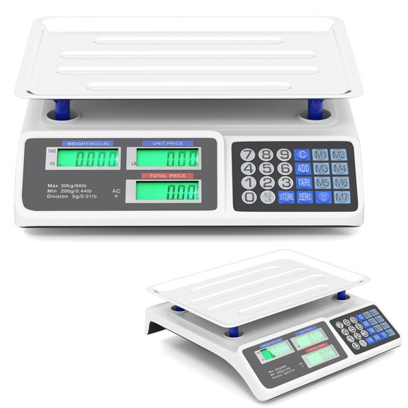 66 Lb Price Computing Kitchen Scale with Dual Lcd Displays, Tare, Zero, Add, Kg/Lb Conversion, Stainless Steel