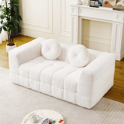 66" Lychee-Textured Loveseat Sofa, Small Loveseat with Cloud-Like Comfort, Traditional Sofa with No Assembly for Living Room Home Space, Beige