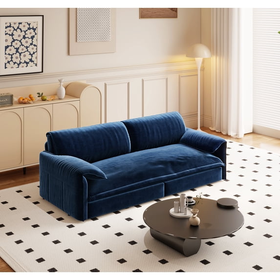 66" Multi-Functional Velvet Pull Out Sofa Bed, 3-in-1 Convertible Queen Sleeper Loveseat with Side Storage, Modern Couch Bed for Living Room Small Spaces. Blue