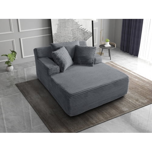66" Oversized Faux Fur Chaise Lounge, Boneless Cloud Sofa Bed with Pillow & Armrest, No Assembly Reading Chair for Living Room