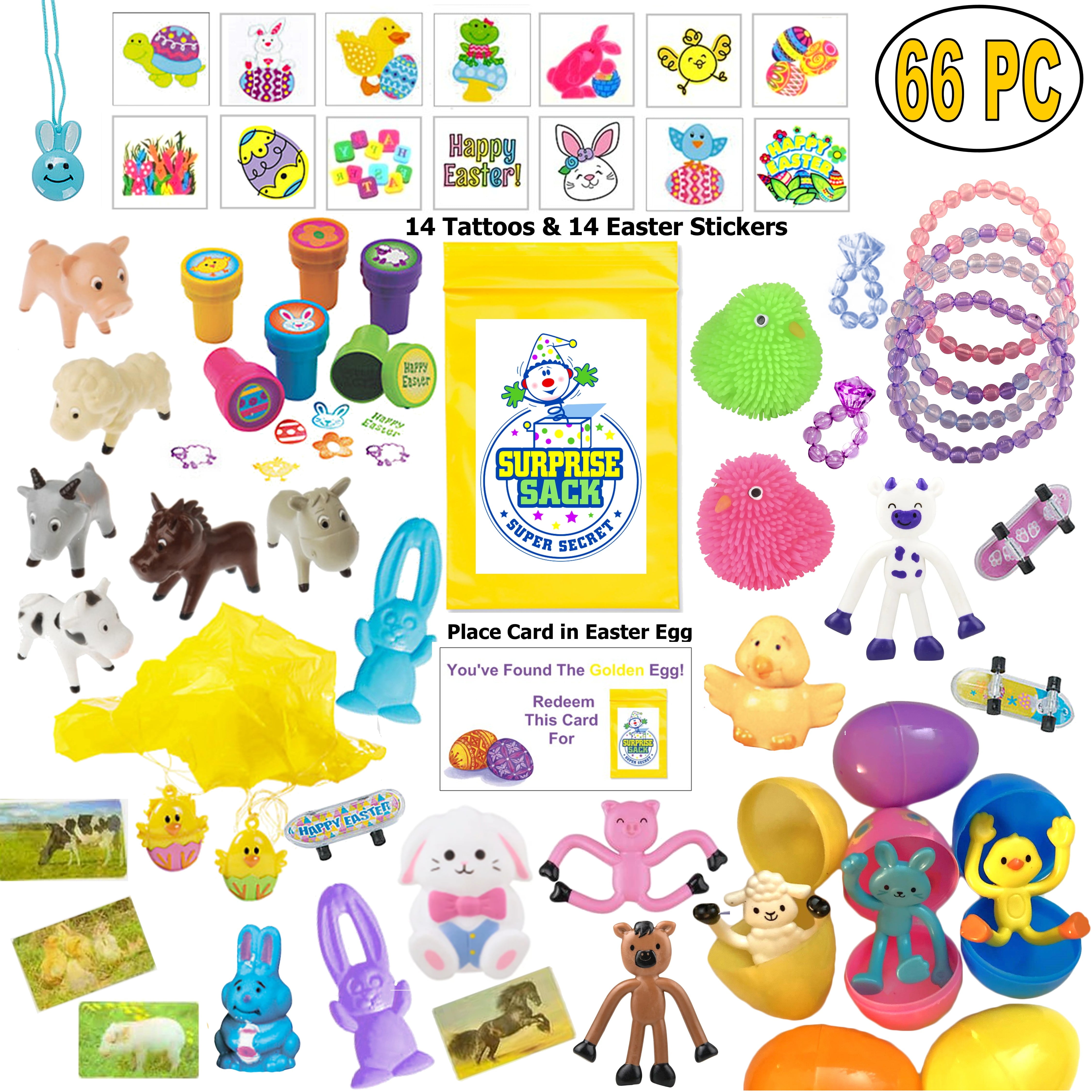 66 Pc Easter Egg Hunt Fillers/Stuffers - Small Easter Toy Assortment (instead of candy) for Easter Baskets & Pinatas