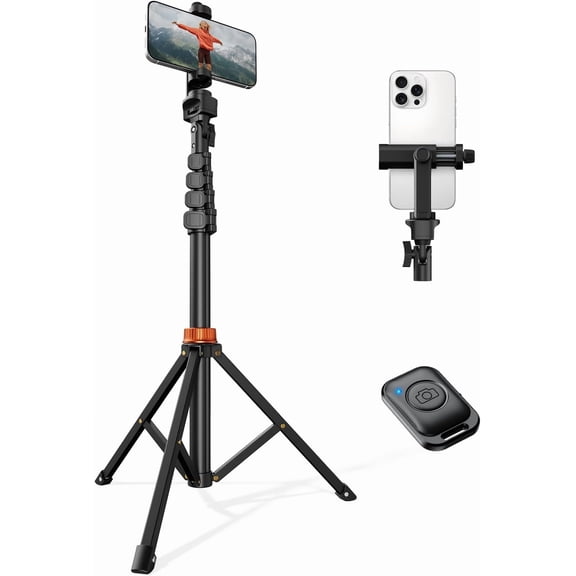 66" Phone Tripod, Tripod for iPhone with Remote & Stand, Extendable Cell Video Recording, Ultimate Monopod Accessories iPhone/Android, Clamp Mount