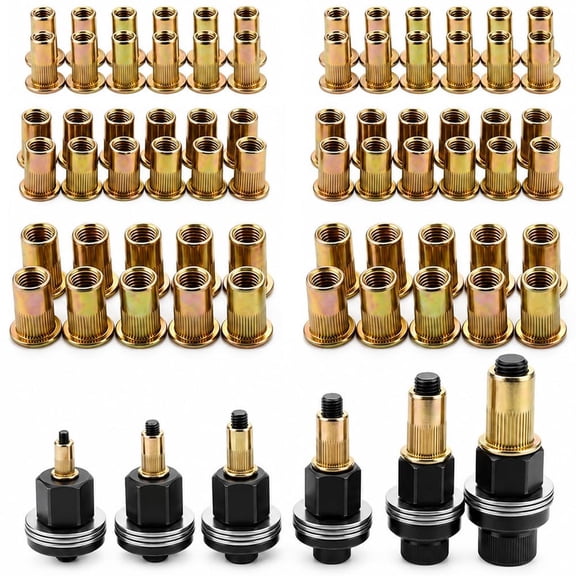 66-Piece Rivet Nut Tool Kit for Drill, Carbon Steel Rivnut Setter with Mandrels & Rivet Nuts, M3-M10 Threaded Insert Tool for Metal, Automotive, Construction & DIY