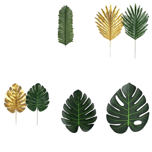 66 Pieces 5 Kinds Tropical Leaves with Stems Decoration Jungle Leaves Artificial Palm Leaves for Beach Theme Baby Shower Floral Arrangement