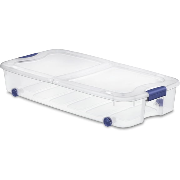 66 Qt Clear Storage Bins with Lids - 66 Quart Wheeled Latch Box, Underbed Storage Container, Durable Plastic Organizer for Bedroom, Closet, Garage,Blue