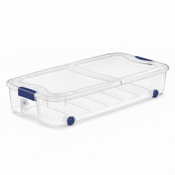 66 Qt Underbed Storage Container, Clear Plastic Bin with Wheels & Latch Lid