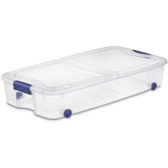 66-Quart Clear Under-Bed Storage Bin with Wheels and Latches Stackable Under-Bed Storage Box / Plastic Organizer Bin