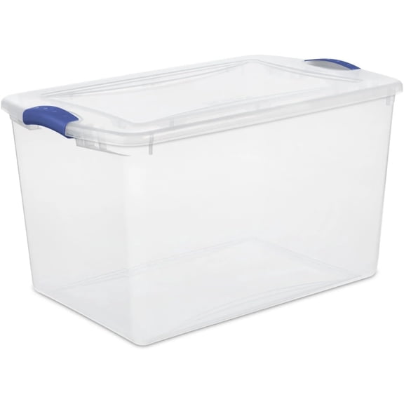 66 Quart Large Latching Storage Bin, Clear Plastic Storage Container with Latch Lid, Blue
