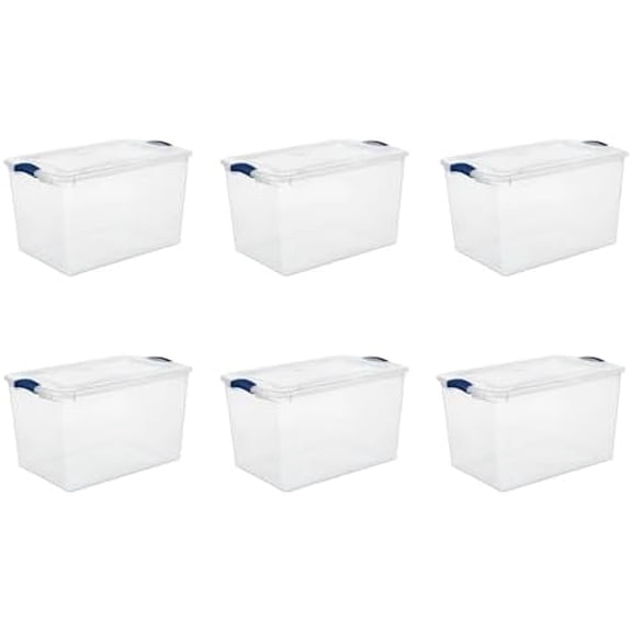 66-Quart Large Storage Bin - Clear Plastic Container with Blue Latch Lid, Airtight & Stackable Design for Garage, Basement or Pantry Organization, Heavy Duty BPA-Free (6 pack)