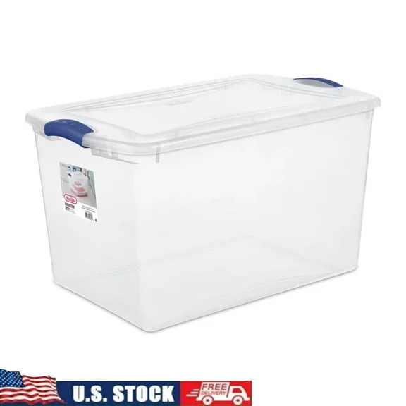 66 Quart Plastic Latch Box Clear Storage Organizer Stackable Container New