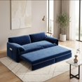 thumbnail image 1 of 66" Queen Convertible Sleeper Loveseat with Side Storage in Blue Velvet, 1 of 10