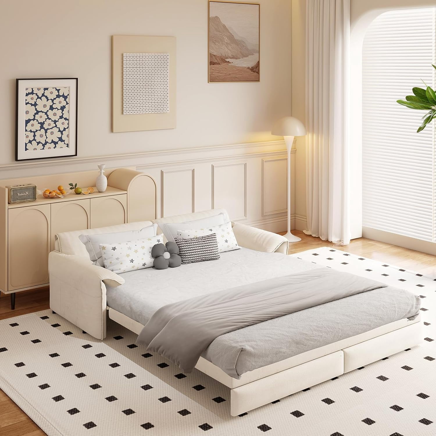 66" Queen Pull Out Sleeper Sofa, 3‑in‑1 Velvet Convertible Loveseat with Side Storage for Apartment Bedroom