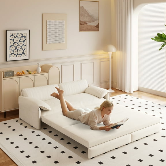 66" Queen Pull Out Sofa Bed, 3-in-1 Convertible Sleeper Sofa with Side Storage,Multi-Functional Velvet Loveseat Bed for Living Room,Bedroom