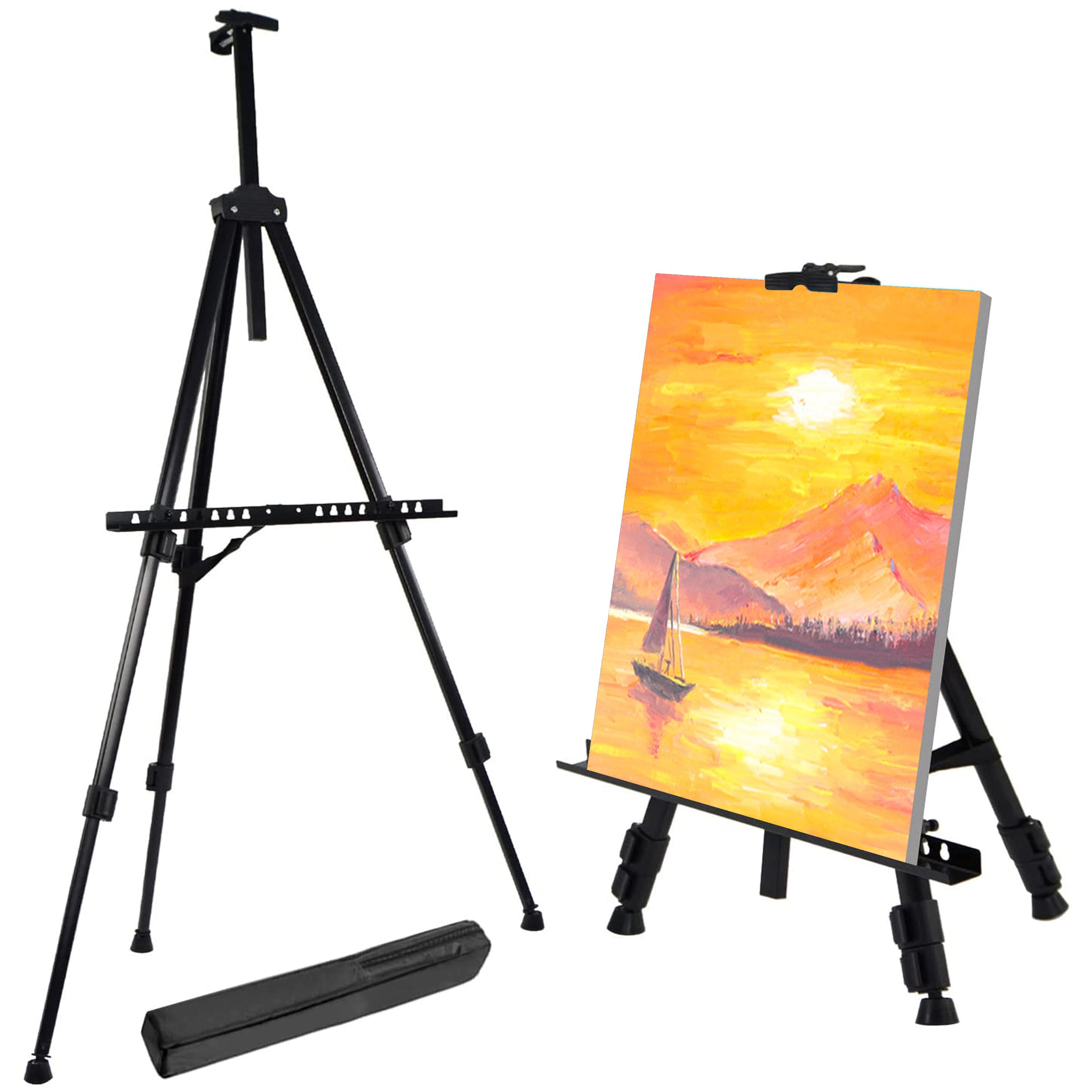 Art Painting Display Easel Stand - Portable Adjustable Aluminum Metal  Tripod Artist Easel with Bag, Height from 17 to 66, Extra Sturdy for