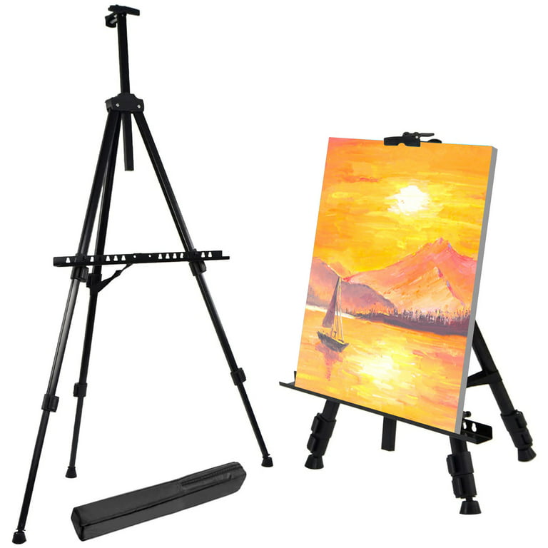 Reinforced Artist Easel Stand, Extra Thick Aluminum Metal Tripod Display  Easel 21 To 66 Adjustable Height With Portable Bag For Floor/table-top  Draw