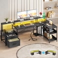 thumbnail image 1 of 66" Reversible L Shaped Desk with File Drawer & Power Outlet, Modern Computer Desk with LED Strip, Home Office Desk with Storage Shelves, Gaming Desk with Monitor Shelf, Corner Desk, Black, 1 of 10