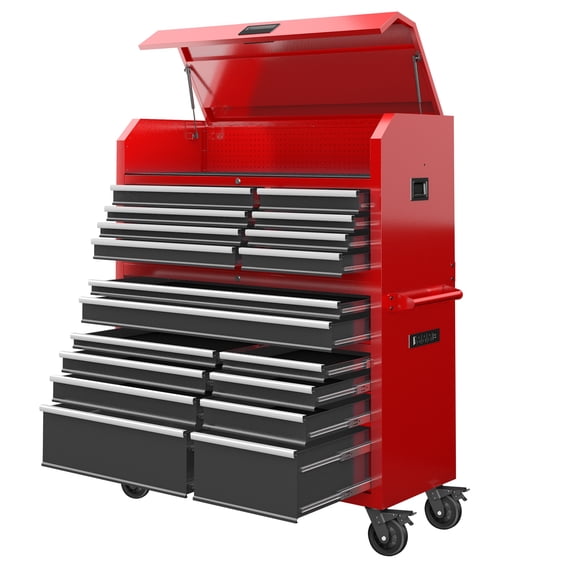 66" Rolling Tool Chest 18-Drawer, Heavy Duty Lockable Tool Cabinet with Wheels, Detachable Top Metal Tool Box with Gas Struts, Power Strip, Drawer Liners for Garage Workshop