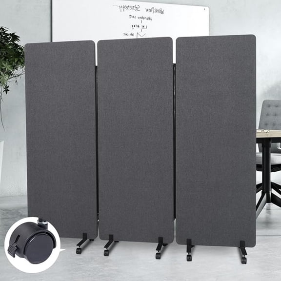 66" Room Divider Privacy Screen Rolling Foldable Folding Acoustic Panel for Noise Reduction, 3-Panel Office Partition for Privacy in Open Workspaces, Home & Classroom, Dark Grey