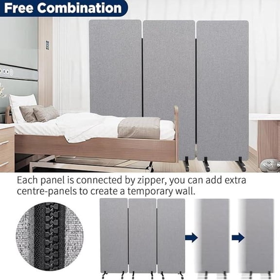 66" Room Divider Soundproof Privacy Panel with Wheels, 3 Panel Portable Office Wall Divider for Room Partition, Soundproof Partition Room Dividers Cubicle Wall Temporary Wall Space Separator