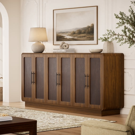 66" Sideboard Cabinet, 4-Door Storage Cabinet with Adjustable Shelves, Modern Accent Credenza, Buffet Cabinet, TV Stand for Living Room & Kitchen