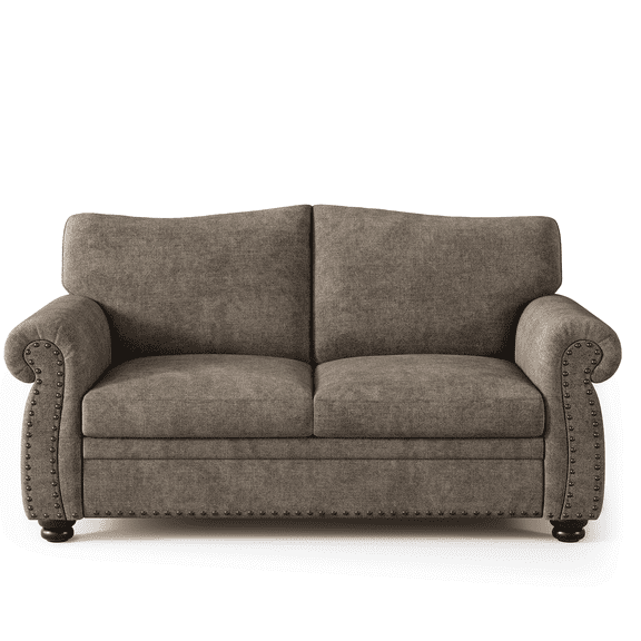 66" Small Loveseat with Rolled Arms, Chenille Loveseat Sofa for Living Room, Brown