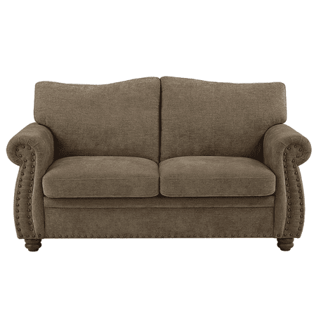 66" Small Loveseat with Rolled Arms, Chenille Loveseat Sofa for Living Room, Brown