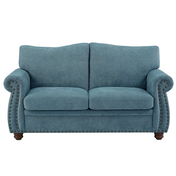 66" Small Loveseat with Rolled Arms, Chenille Loveseat Sofa for Living Room, Teal