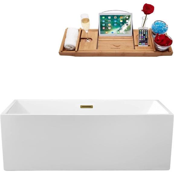66" Streamline N260BGL Soaking Freestanding Tub and Tray With Internal Drain