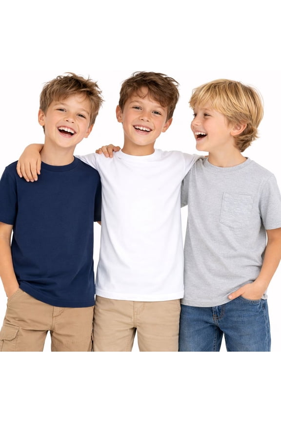 4-13 Little Boys Light Blue Yellow Mint 100% Cotton Team Crew Camp 3-Pack Short Sleeve T Shirt Summer Tops Size 4-5