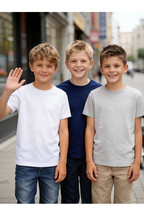 4-13 Little/Big Boys White/Navy/Gray Everyday Basics 100% Cotton 3-Pack Short Sleeve T-Shirt, Size 8-9