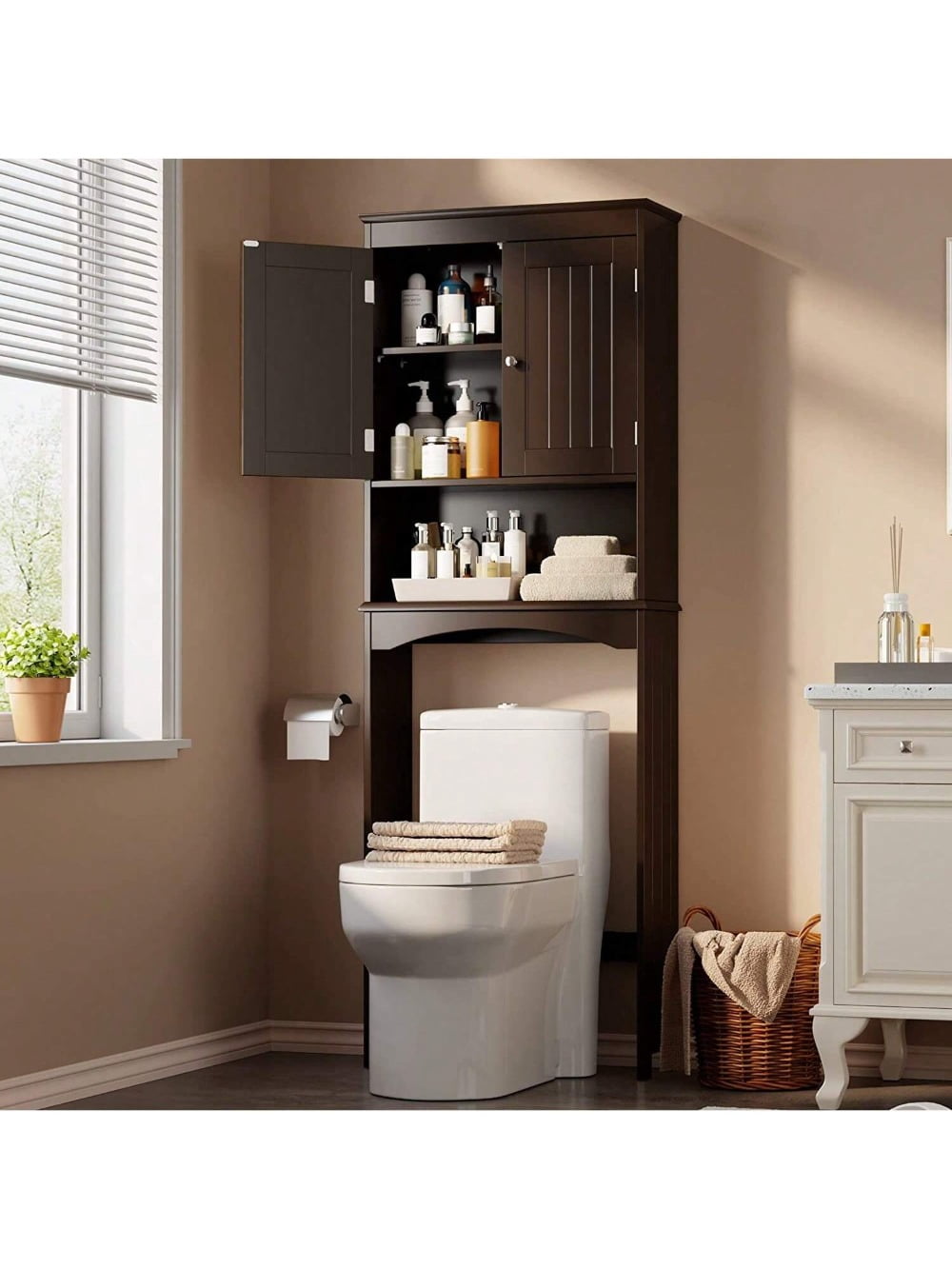 66" Above Toilet Storage Cabinet – Adjustable Shelves Bathroom ...