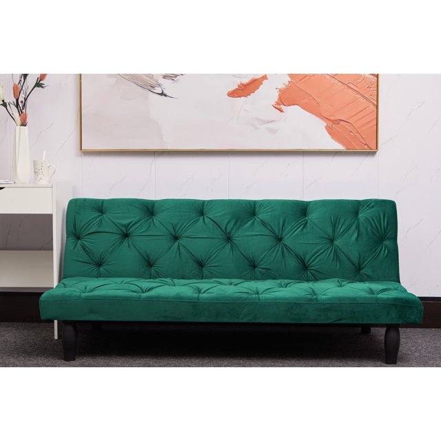 66" Velvet Futon Sofa Bed,Convertible Sofa Bed with 3 Adjustable