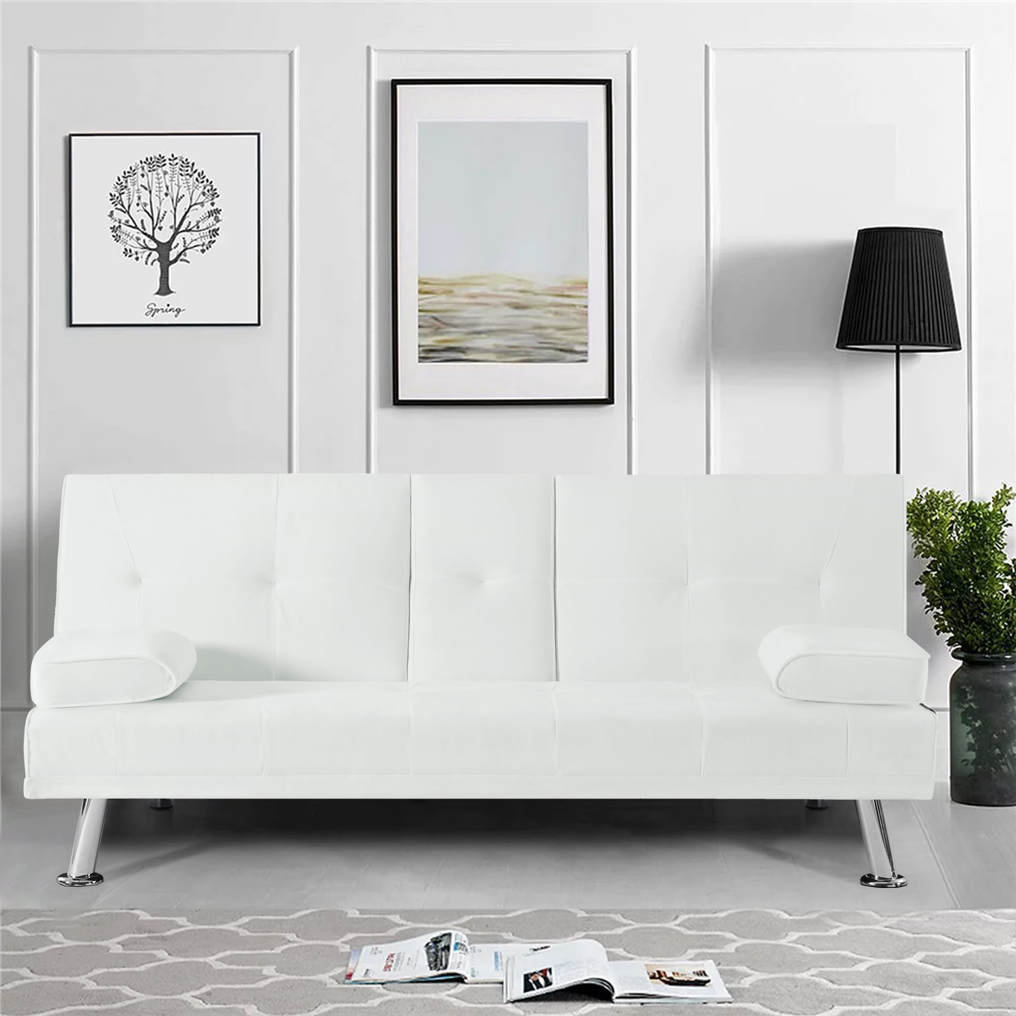 66" Velvet Futon Sofa Bed, Upholstered Couch Sofa Bed, Folding Futon Sofa with Removable