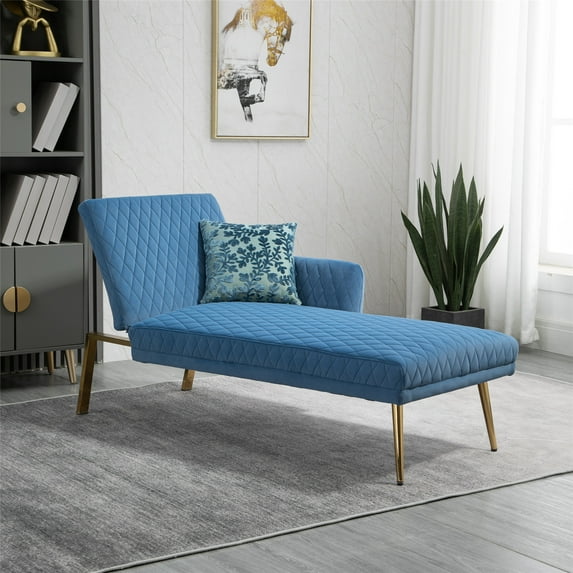 66" Velvet Sofa with Gold Legs, Modern Upholstered Tufted Accent Sofa with Pillow and Armrest Folding Chaise Lounge Sofa Sleeper Sofa Bed Loveseat Sofa Couch for Living Room Bedroom, Blue