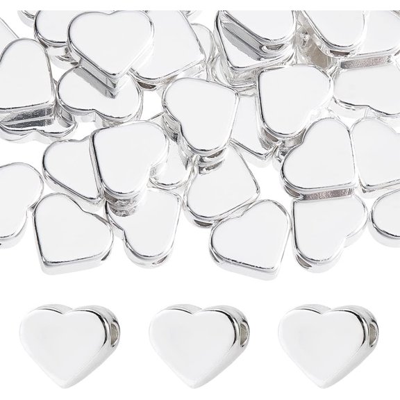 66 count Heart Beads, Love Heart Spacer Beads 6x7mm Metal Heart Long-Lasting Bead for Valentine Mother's Day Necklace Bracelet Earring Wedding Making