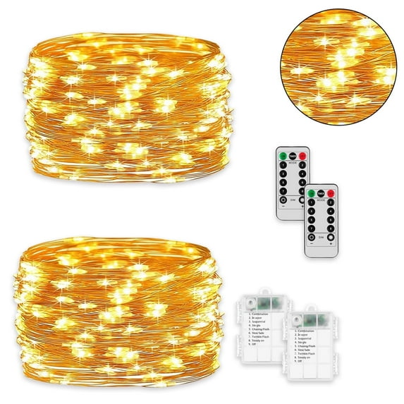 66 ft 200 LED Fairy Lights with Remote Timer, 2 Pack Twinkle String Lights for Bedroom, Party, Christmas Decor, Warm White