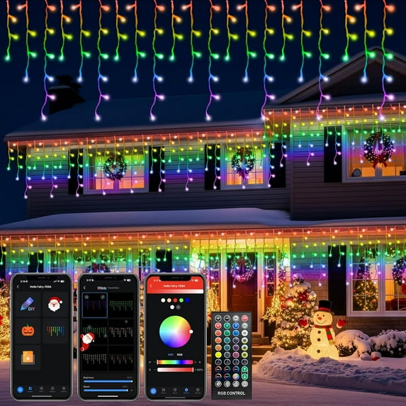 66-ft Smart Icicle Christmas Lights with Programmable RGB Fairy LED Lights