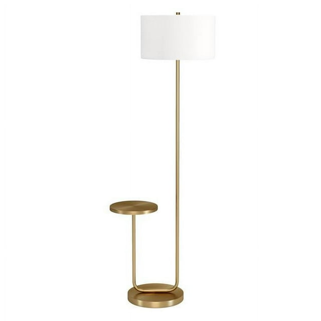 66 in. Brass Tray Table Floor Lamp with White No Pattern Frosted Glass