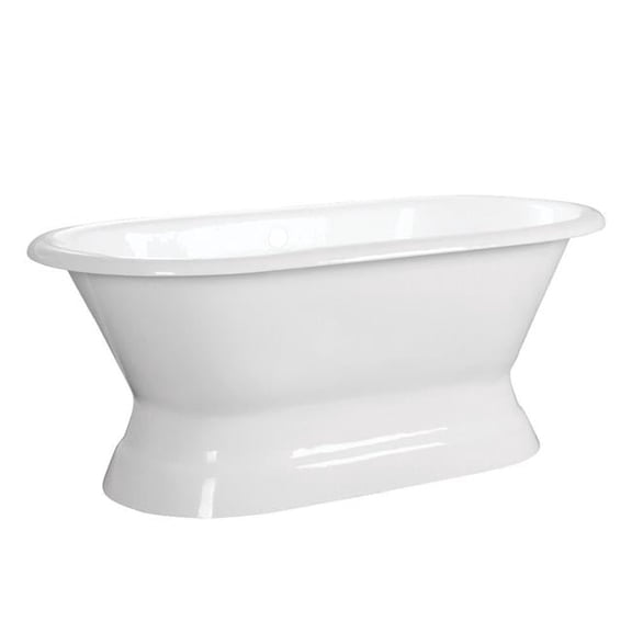 66 in. Cast Iron Double Ended Pedestal Tub No Faucet Drillings, White
