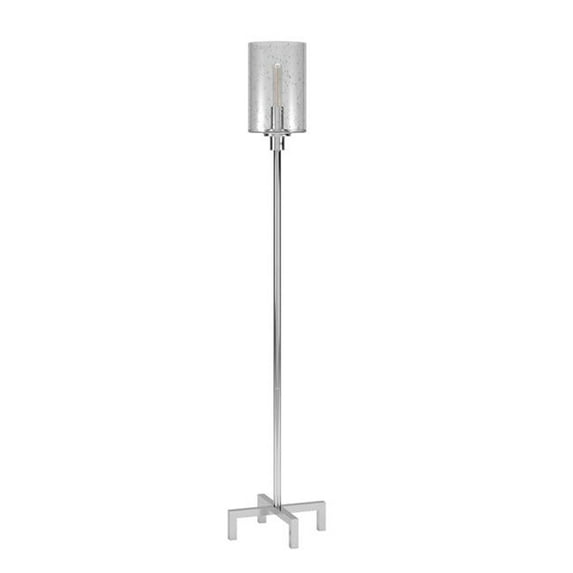 66 in. Nickel Torchiere Floor Lamp with Clear Transparent Glass Drum Shade