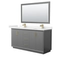 thumbnail image 1 of 66 in. Strada Double Bathroom Vanity, Dark Gray, Carrara Cultured Marble Countertop, Undermount Square Sink & Satin Bronze Trim - 58 in. Mirror, 1 of 1