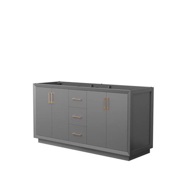 66 in. Strada Double Bathroom Vanity, Dark Gray, No Countertop, No Sink & Satin Bronze Trim