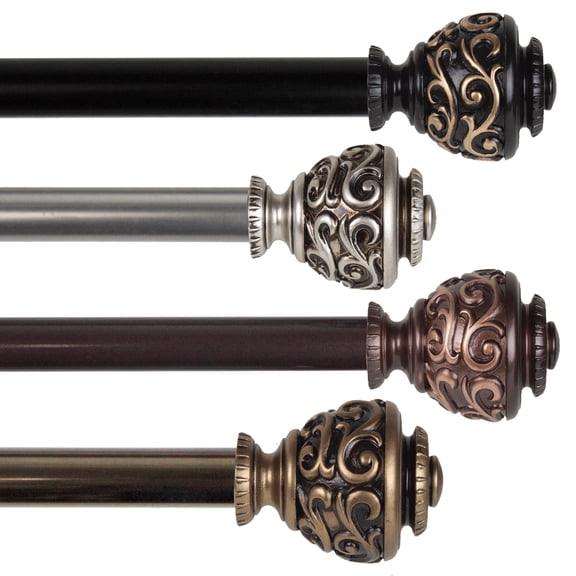 queBella Modern 3/4 Inch Antique Brass Ingo Adjustable Single Curtain Rod, 66 Inch - 120 Inch
