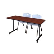 66" x 24" Kobe Mobile Training Table- Cherry & 2 'M' Stack Chairs- Grey