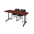 thumbnail image 1 of Regency Kobe 66 x 24 in. Mobile T-Base Training Table- Cherry, 2 Zeng Stack Chairs- Black, 1 of 8