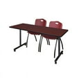 thumbnail image 1 of 66" x 24" Kobe Mobile Training Table- Mahogany & 2 'M' Stack Chairs- Burgundy, 1 of 5